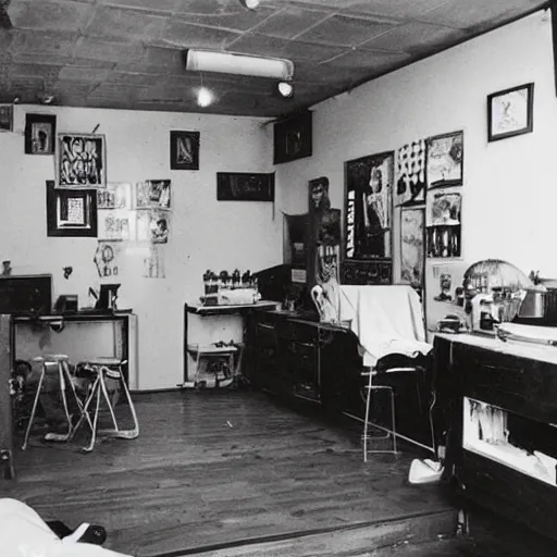 Image similar to “ interior of tattoo studio in 1 9 6 0 ”