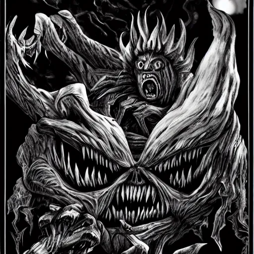 Image similar to nightmare monster, black and white