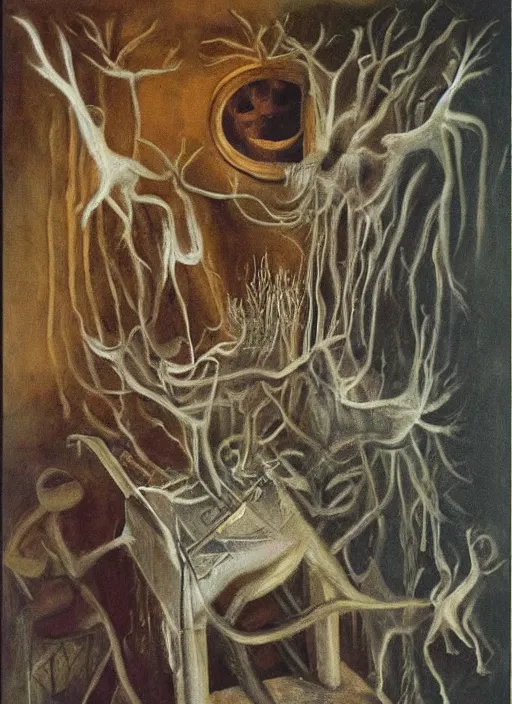 Image similar to oil painting highly detailed surreal ghosts with no faces, remedios varo