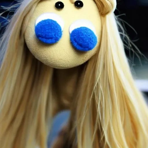 Image similar to very very cute blonde female muppet with blue eyes