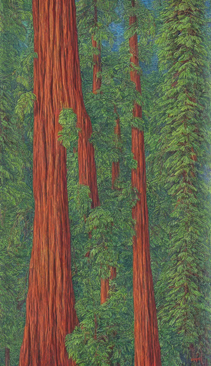 Prompt: cozy large redwood tree, close up, detailed by marianne north by moebius