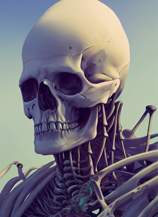 Image similar to highly detailed portrait of skeleton in gta v, stephen bliss, unreal engine, greg rutkowski, loish, rhads, beeple, makoto shinkai and lois van baarle, ilya kuvshinov, rossdraws, tom bagshaw, alphonse mucha, global illumination, god rays, detailed and intricate environment