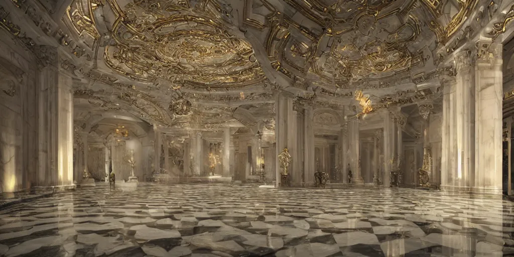 Image similar to the grand magical entrance, marble floors, art by kotaro chiba, volumetric lighting, epic composition