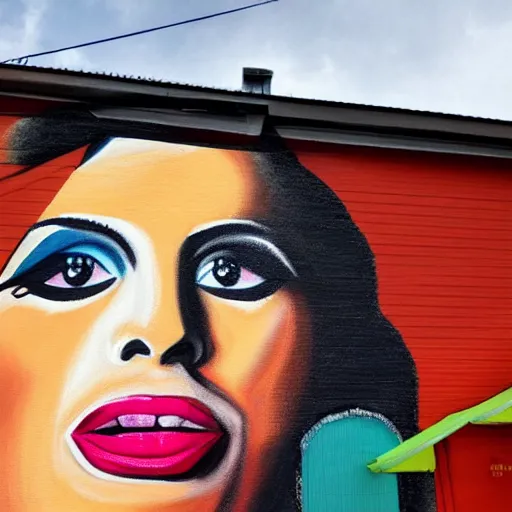 Image similar to gorbachev drag queen painting on building detailed