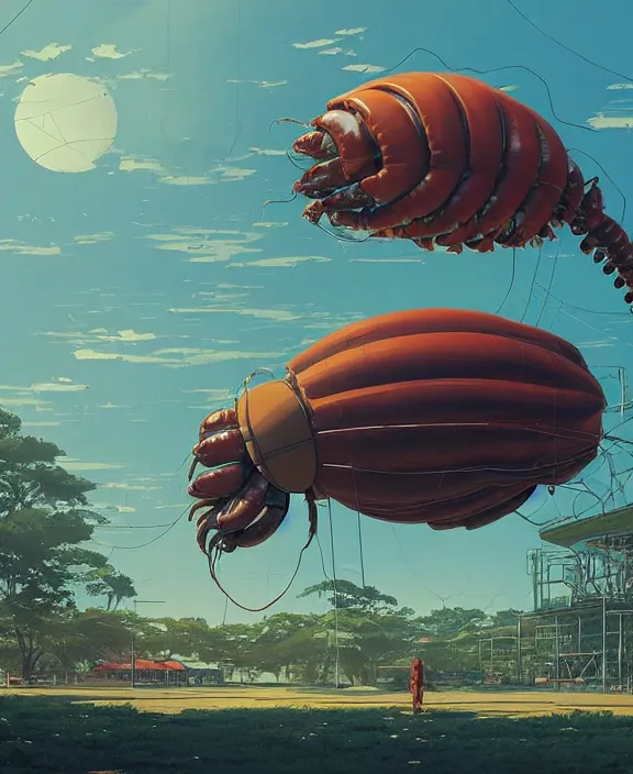 Image similar to simplicity, inflated industrial plant made from isopod lobster octopus, in the style of spaceship, overgrown with orchids, partly cloudy, somber, dramatic lighting, by geof darrow, bill sienkiewicz, dan mumford, yusuke murata, makoto shinkai, ross tran, cinematic, unreal engine, cel shaded, featured on artstation, pixiv