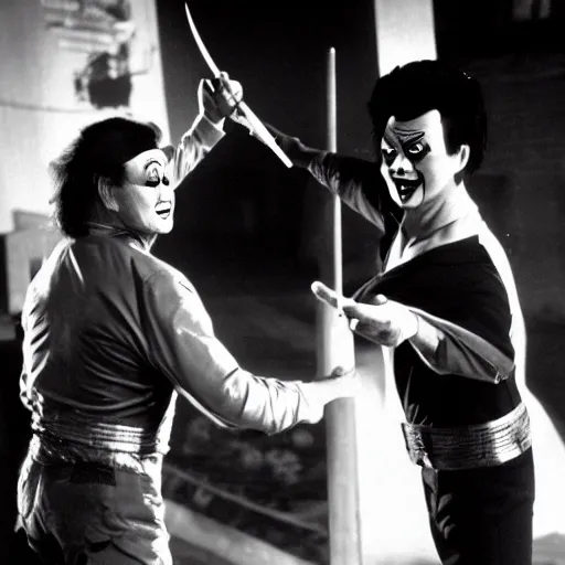 Jack Burton throwing a knife at a tall Chinese clown, | Stable ...