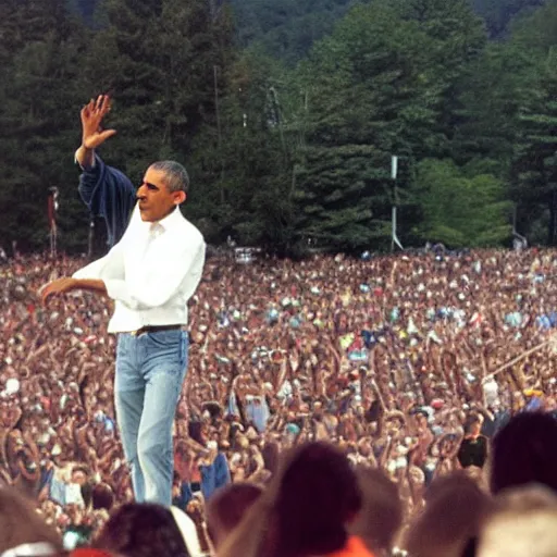 Prompt: Barack Obama performing at Woodstock