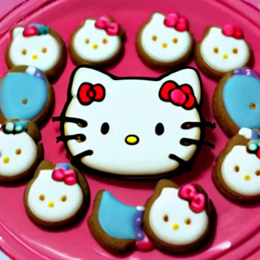 Prompt: hello kitty eating cookie