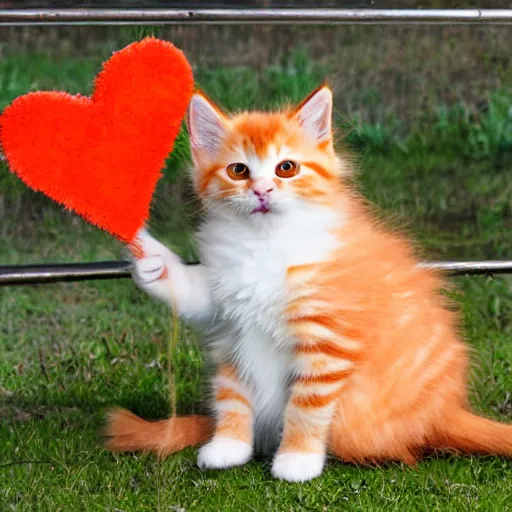 Image similar to cute fluffy orange tabby kitten with a sign that says