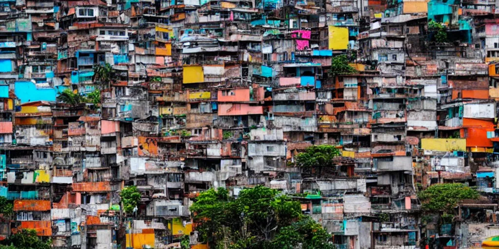 Prompt: photo of rio de janeiro favela being invaded by armed aliens, photorealistic, warm colors, tranquil, peace, happy rocinha