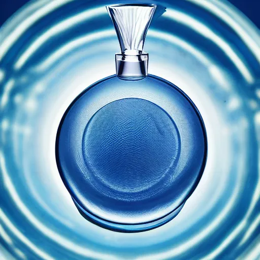 Image similar to perfume bottle centered in cool blue ripples in water