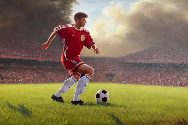 Prompt: ( ( a beautiful 8 k photorealistic masterpiece oil painting ) ( of ( a man playing soccer in age of empire game ) ) ) ( hyperrealism ) ( 1 6 k ) ( trending on artstation )