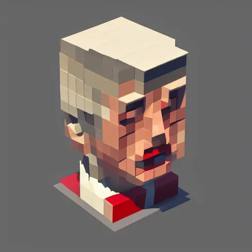 Image similar to an isometric head of donald trump, game art, voxels