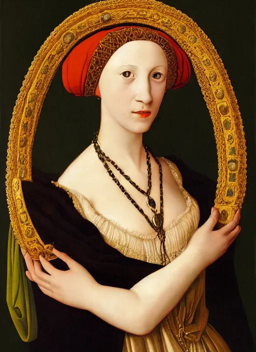 Prompt: portrait of young woman in renaissance dress and renaissance headdress, art by jean - michel folon