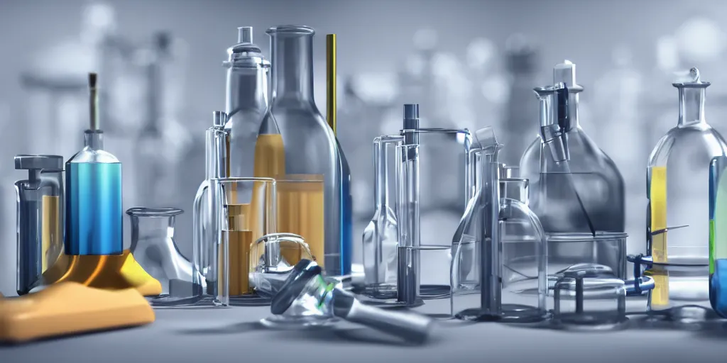 Image similar to instruments being used to mix chemicals, scientist, blender, 3d, apartment