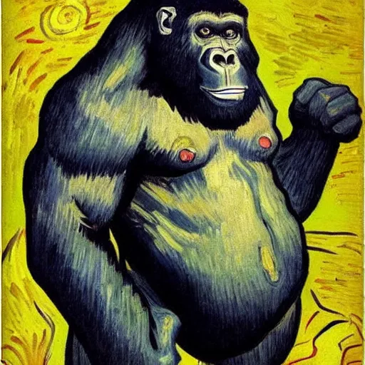 Image similar to van gogh painting of an extremely muscular gorilla