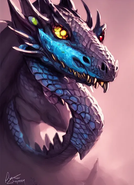 Image similar to cute dragon cute dragon, black, white, blue, pink and gold color scheme, flowers, cool, highly detailed, artgerm, cushart krenz, artstation, soft light, sharp focus, illustration, character design, concept art