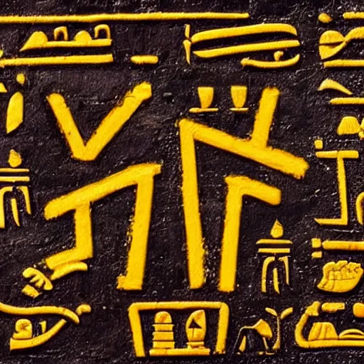 Prompt: egyptian hieroglyphs depicting a trip to mcdonalds