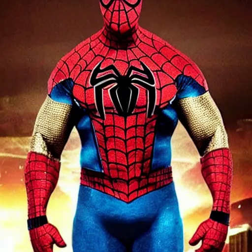 Prompt: dwayne johnson promo on ring wearing spiderman costumes