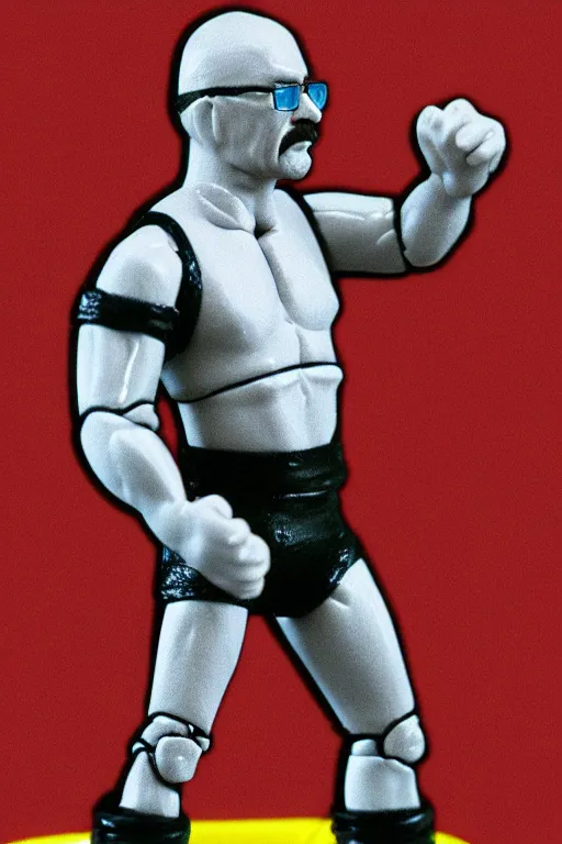 Prompt: detailed illustration, walter white as a 1 9 8 0 s wrestling action figure