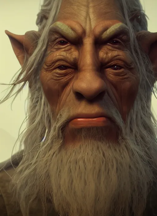 Image similar to portrait of a goblin as gandalf, trending in artstation, cinematic lighting, studio quality, smooth render, unreal engine 5 rendered, octane rendered, art style by klimt and nixeu and ian sprigger and wlop and krenz cushart.