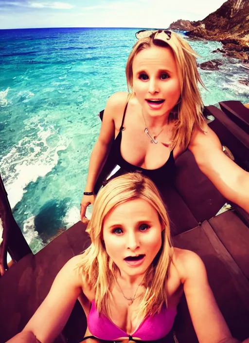 Image similar to pov date with kristen bell sitting on my lap in a bikini, 9 0 deg fov