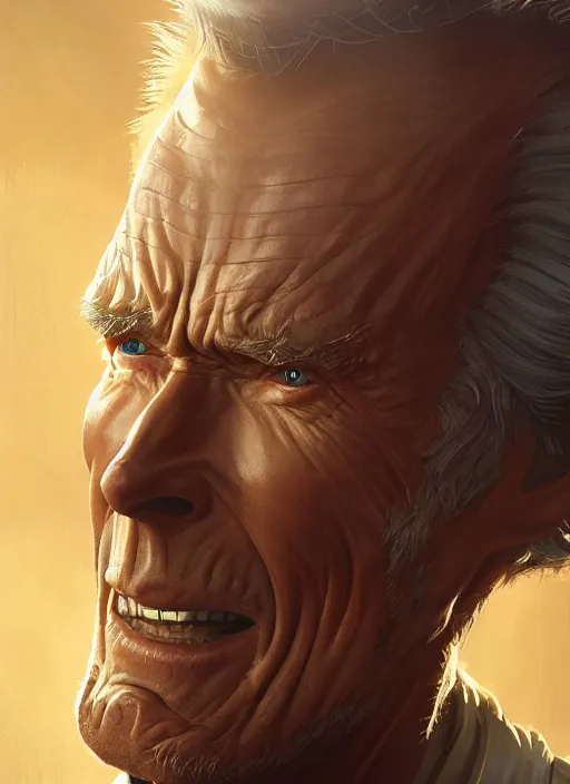 Image similar to clint eastwood as oscar diggs, intricate, d & d, wizard, fantasy, art nouveau, digital painting, trending on artstation, sharp focus, wide shot, illustration, global illumination, ray tracing, art by artgerm and greg rutkowski and ruan jia