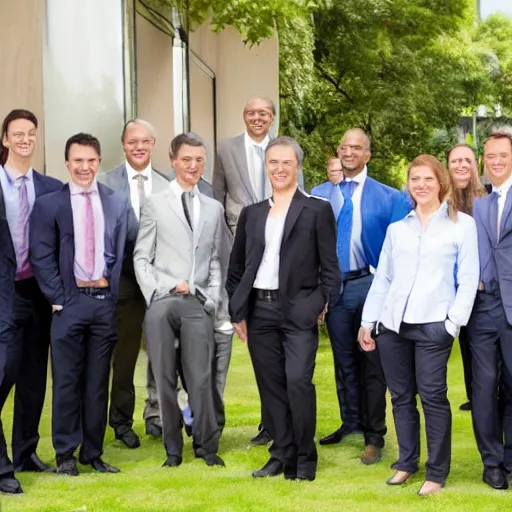 Prompt: a group of business men smiling at the camera