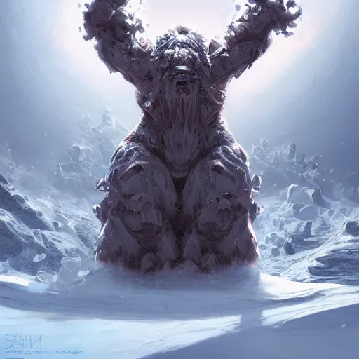 Image similar to A monster in the Arctic covered in snow, fractal Lighting, by Stanley Artgerm Lau, WLOP, Rossdraws, James Jean, Andrei Riabovitchev, Marc Simonetti, and Sakimichan, trending on artstation