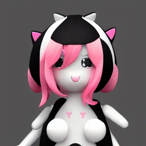 Prompt: cute fumo plush of a popstar cat girl, anime girl, idol, tomboy, artstation, bubblegum pop, black and white, vray