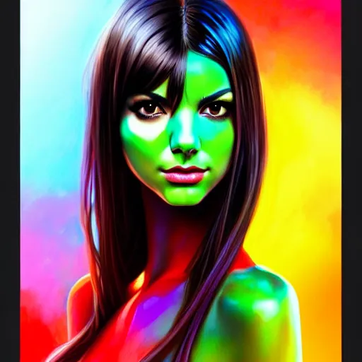 Image similar to half victoria justice half bell pepper creature, by artgerm, wlop. vastly enriched image quality. lucidly vivid. iridescentally detailed. extremely elegant and beautiful.