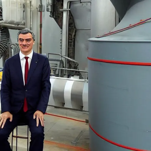 Image similar to the president of spain pedro sanchez sitting in a cooling tower of a nuclear power plant