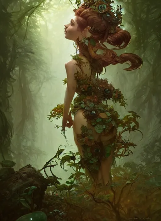 Image similar to a cute forest elemental, with fingers, fantasy, intricate, elegant, highly detailed, digital painting, artstation, concept art, wallpaper, smooth, sharp focus, illustration, art by artgerm and greg rutkowski and alphonse mucha