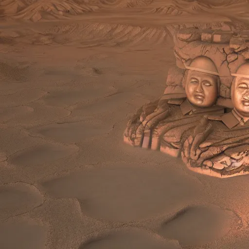 Prompt: a photo of mao zedong's sculpture on mars a made of resin, dramatic lighting, unreal engine 5 highly rendered, radiant light, detailed and intricate environment, wide angle, cinematic lighting