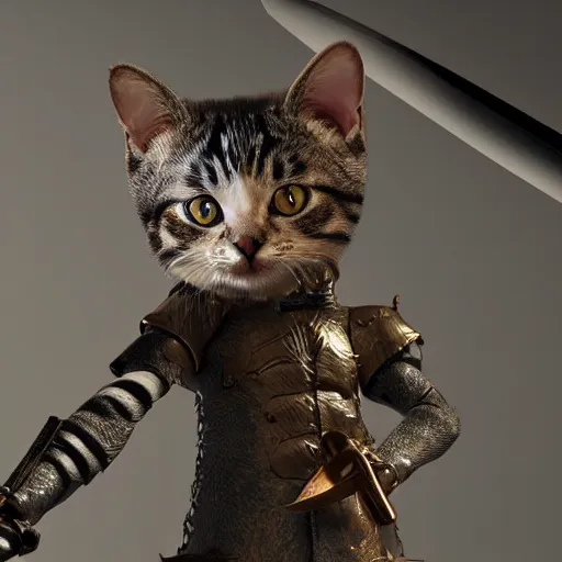 Image similar to humanoid cat holding a sword, detailed, 4k, final fantasy