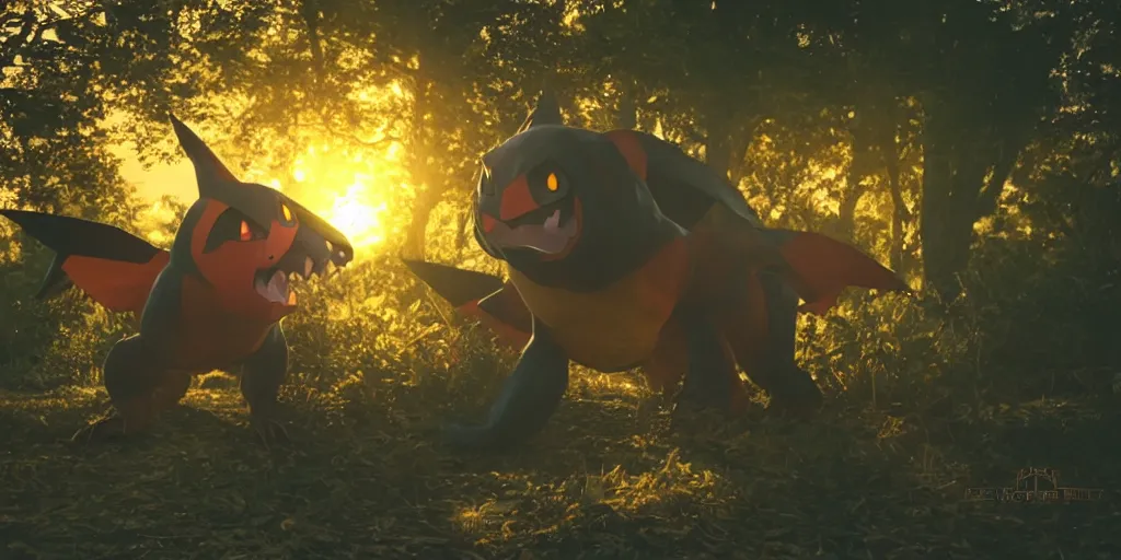 Prompt: photo of real life pokemons, creepy!!!, scaly!!!, gritty!!!, menacing!!!, evil, ultra realistic, gritty, golden hour, volumetric lighting, sharp focus