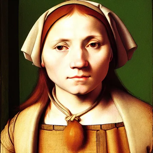 Image similar to study of a peasant girl by hans holbein the younger. hyperrealsim