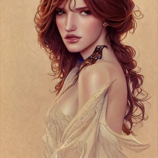 Image similar to ultra realistic illustration, bella thorne as old man, intricate, elegant, highly detailed, digital painting, artstation, concept art, smooth, sharp focus, illustration, art by artgerm and greg rutkowski and alphonse mucha