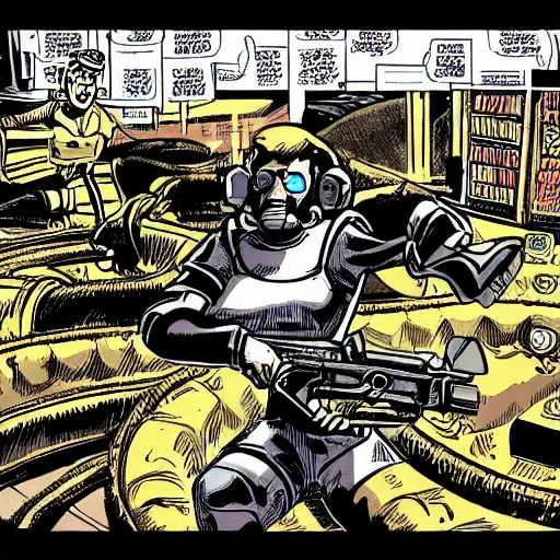 Prompt: fallout vault detailed illustration in comic book style