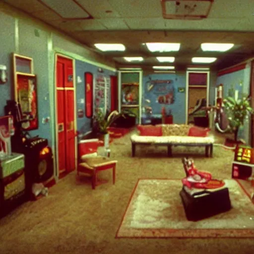 Image similar to 1990s Hi-8 footage of a nostalgic room decorated in Pop culture from the 1990s, nostalgic, vintage