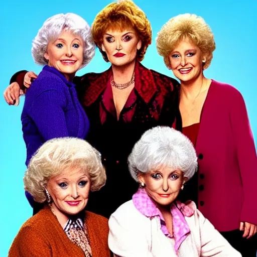Prompt: the golden girls tv show with all characters being played by Hugh Jackman. Digital art, ultra high quality.