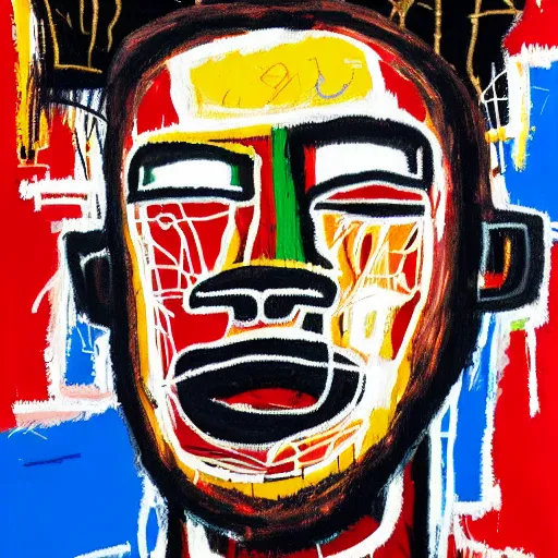 Image similar to A extremely highly detailed majestic hi-res beautiful immaculate head and shoulders painting of a strong black african man by Jean-Michel Basquiat, 8k, high textures, hyper sharp, insanely detailed and intricate, super detailed, 4k HDR high quality