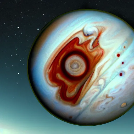 Image similar to jupiter as a bloody eyeball, rule of thirds, hyper sharp, photorealism, 8 k, ultra detailed.