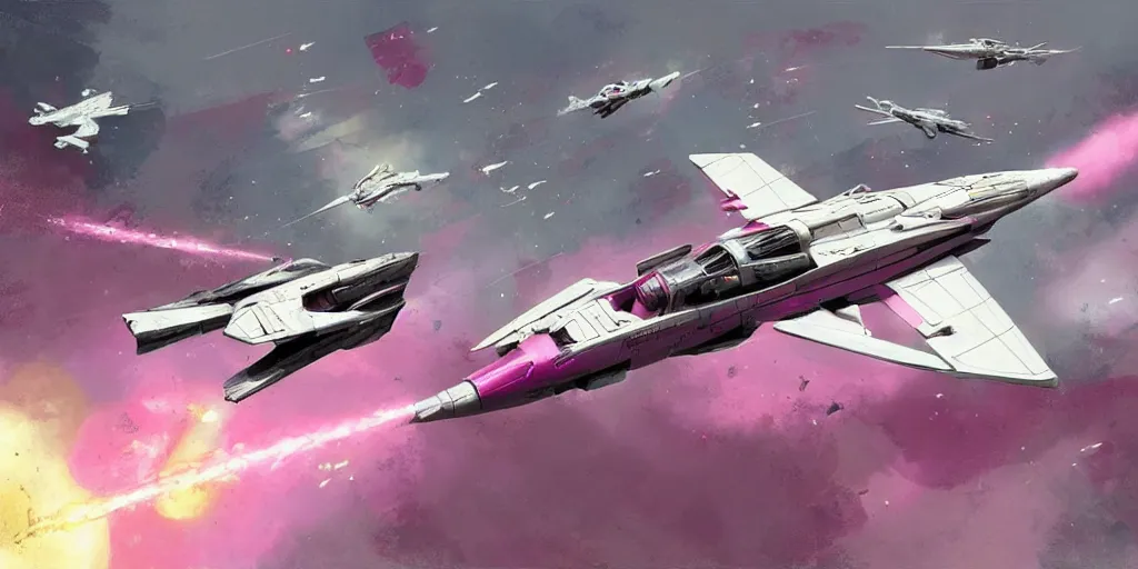 Image similar to pink and white starfighter racer by craig mullins and marbacher