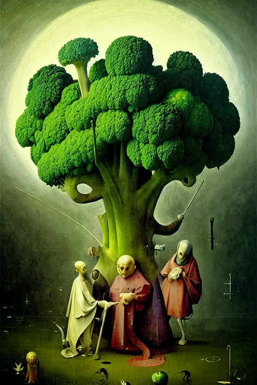 Prompt: hieronymus bosch, greg rutkowski, anna podedworna, painting of the broccoli