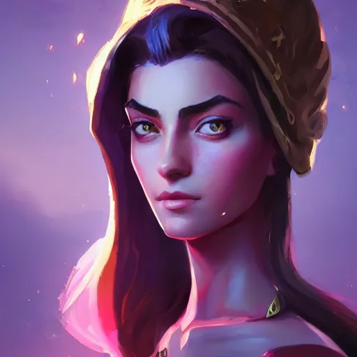 Image similar to beautiful female portrait, maya ali mage, gloomhaven, dynamic lighting, gaudy colors, octane render aesthetic, matte painting concept art, official fanart behance hd artstation by jesper ejsing, by rhads and makoto shinkai and lois van baarle and ilya kuvshinov and rossdraws