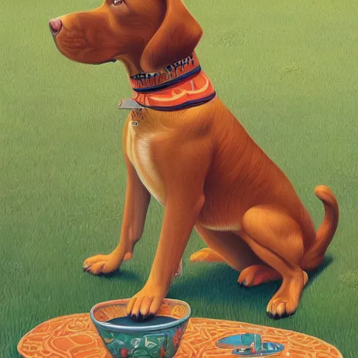 Prompt: a dog playing in the park by casey weldon and martine johana, rich colors, intricate, elegant, highly detailed, centered, digital painting, artstation, concept art, smooth, sharp focus, illustration