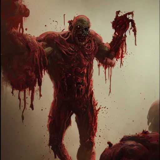 Image similar to zombie from doom eternal, tubes spliced to the body, front view, painted by stanley lau, painted by greg rutkowski, painted by stanley, artgerm, masterpiece, digital art, trending on arts