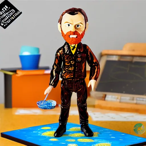 Image similar to van gogh ( happy ) ( painting starry night ) stop motion vinyl action figure, plastic, toy, butcher billy style