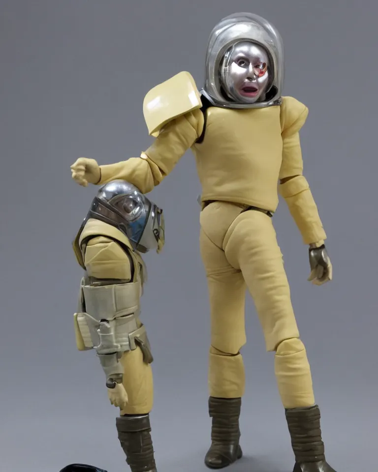 Image similar to photo of a kenner 1 9 8 0's action figure, heroically proportioned, young face, space helmet, five points of articulation, sci - fi, 8 k, full body